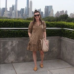 J.Crew petite ruffleneck tiered popover dress in leopard dot